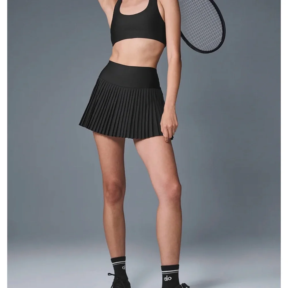 ALO Yoga Black A-Line Pleated Skirt